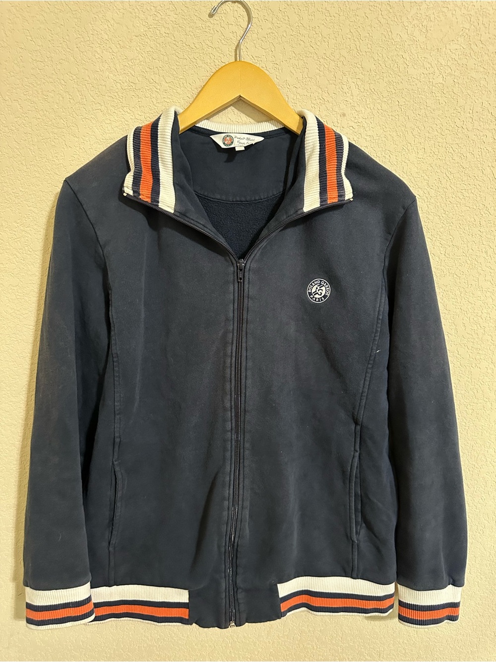 Roland Garros Paris Men's XXL Jacket Full Zip Blue 100% Cotton Embroidered Logo